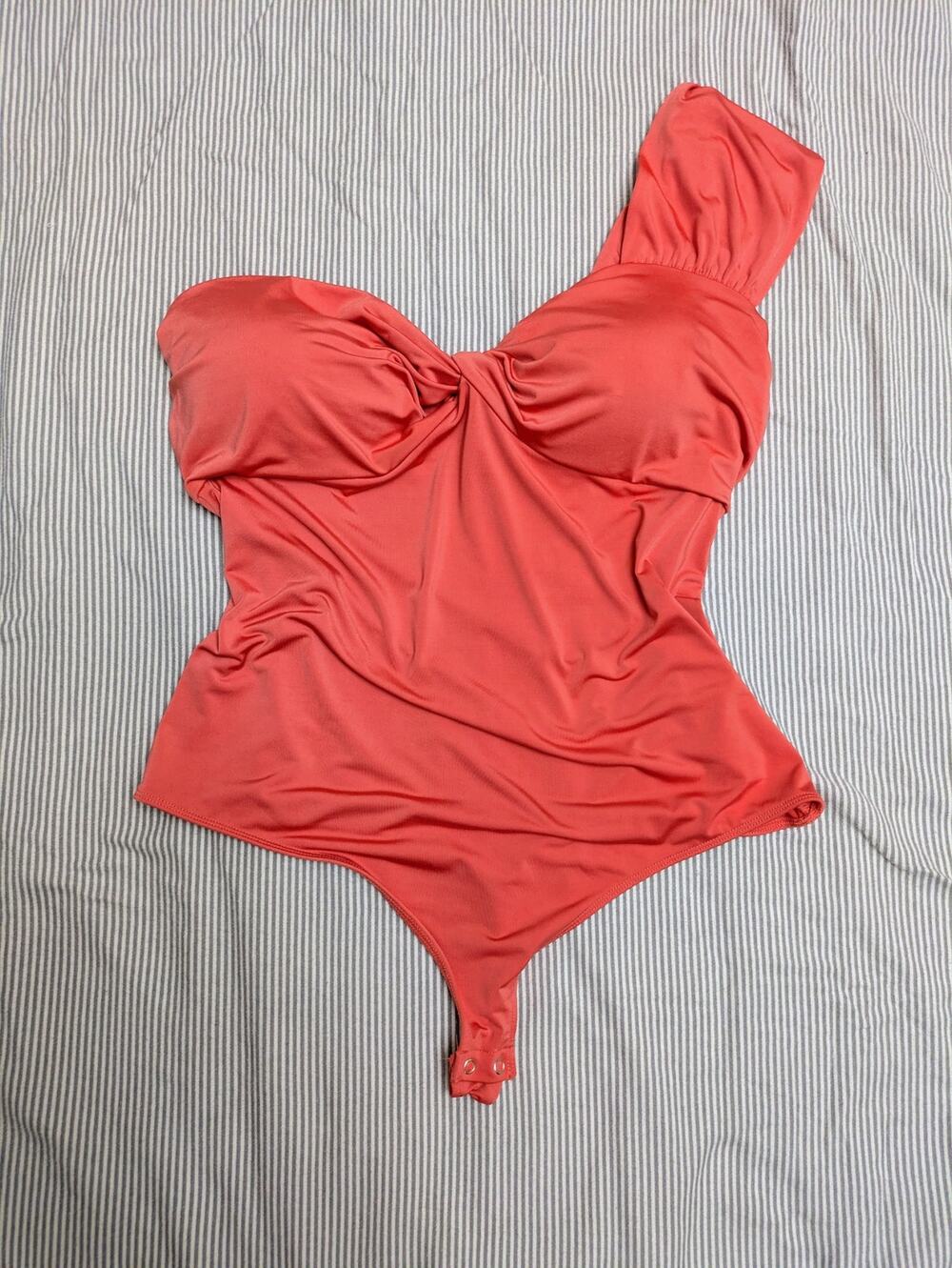 Express Body Contour - Coral One Shoulder Ruched Thong Bodysuit - Sz XL - NWOT